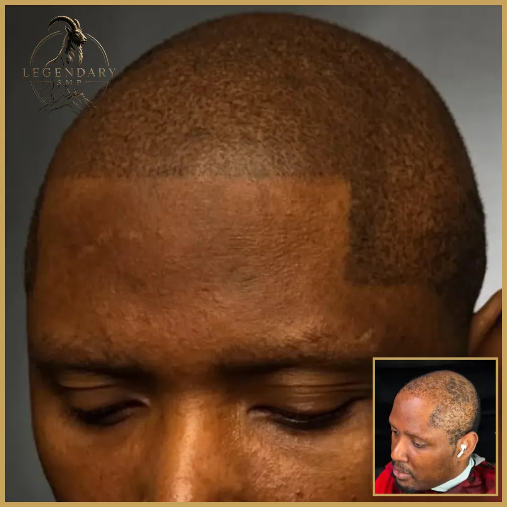 Legendary SMP client result showing a restored hairline with the starting point inset